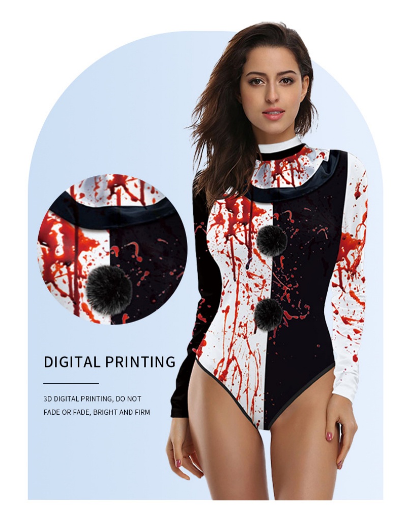 Womens Clown Bloody Terrifier Costume Swimsuit for Carnival Party